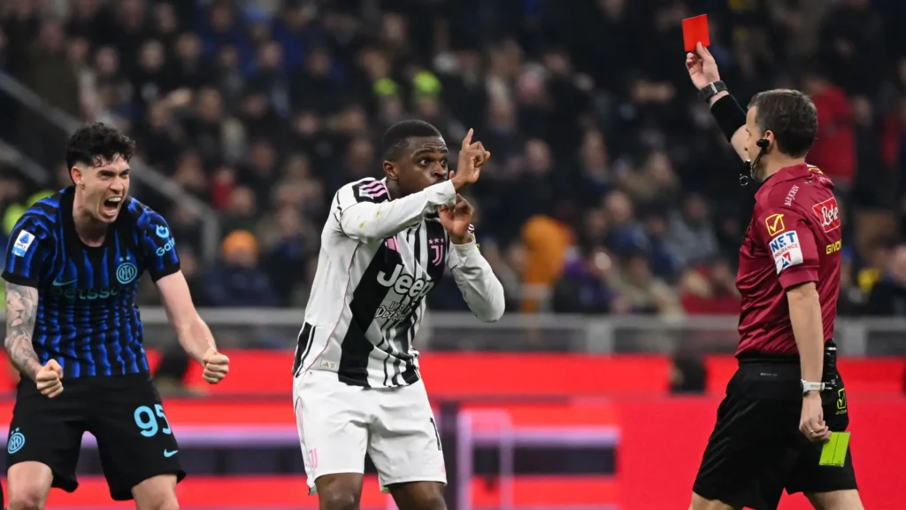 Juventus defender Pierre Kalulu shown a second yellow card against Inter as VAR protocol prevents review