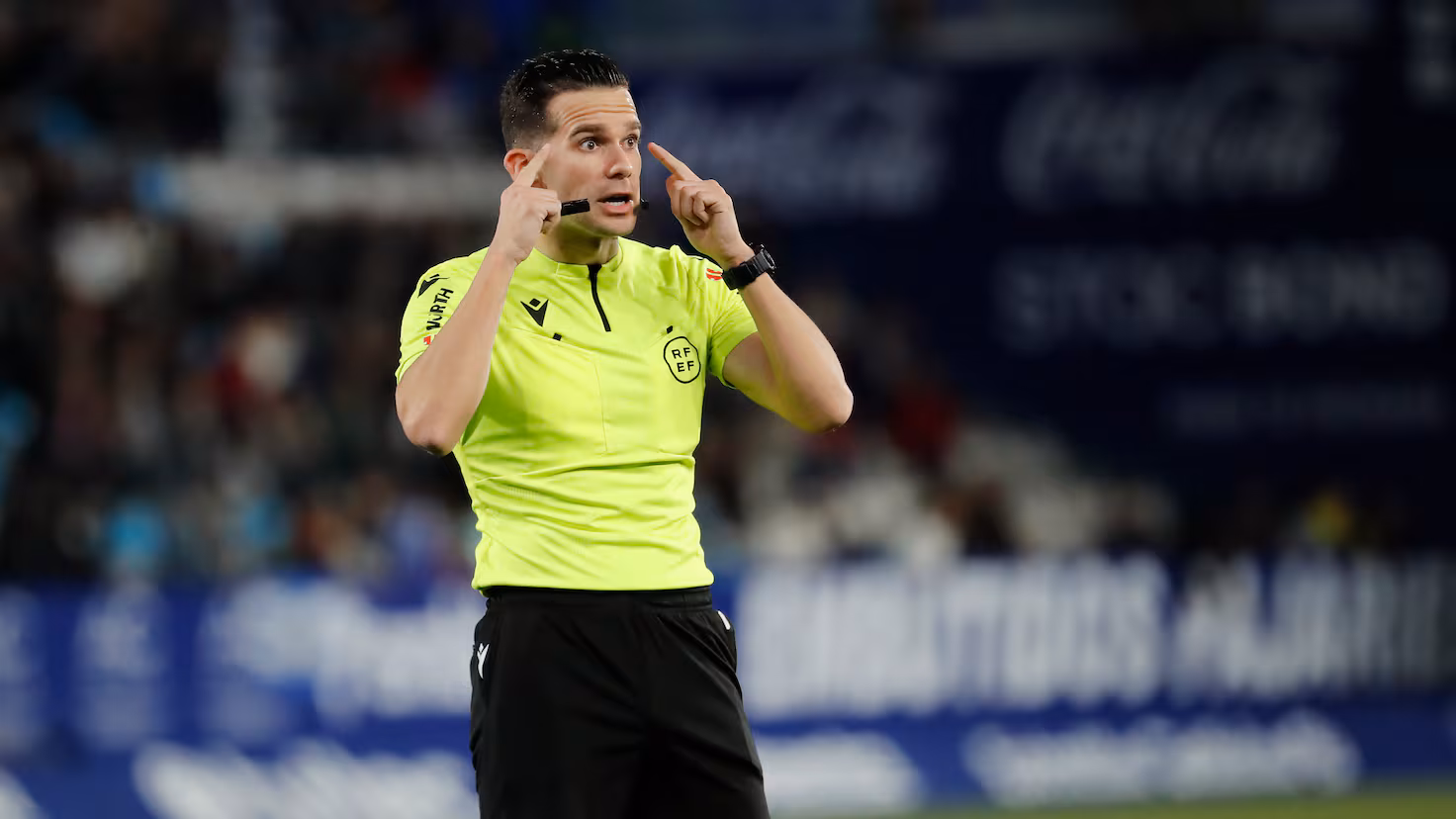 Elche vs Barcelona referee Alejandro Quintero González ahead of La Liga match at Martínez Valero