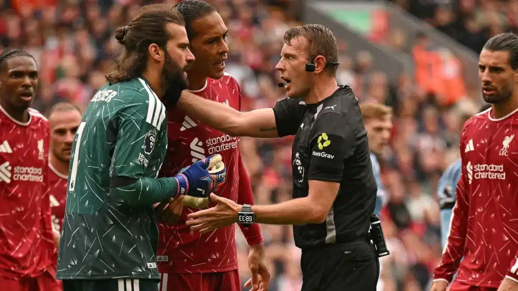 Liverpool vs Nottingham Forest referee controversy before Forest penalty at Anfield