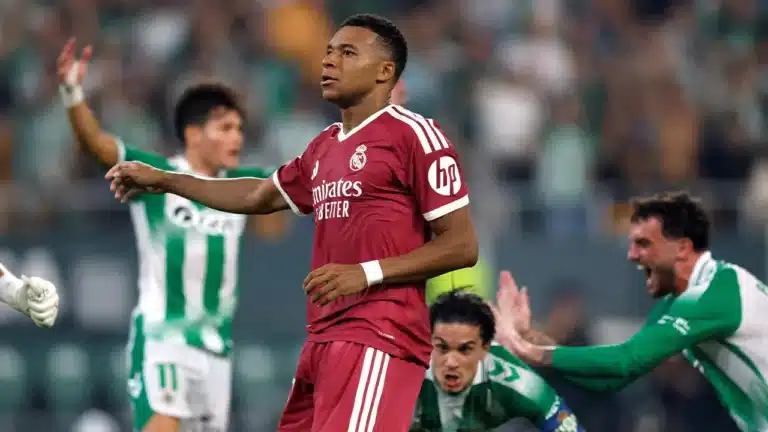 Mbappe penalty retake Betis controversy involving Marc Bartra encroachment